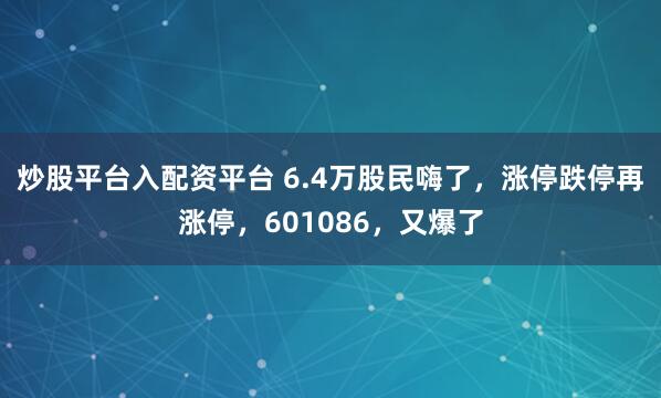 炒股平台入配资平台 6.4万股民嗨了，涨停跌停再涨停，601086，又爆了